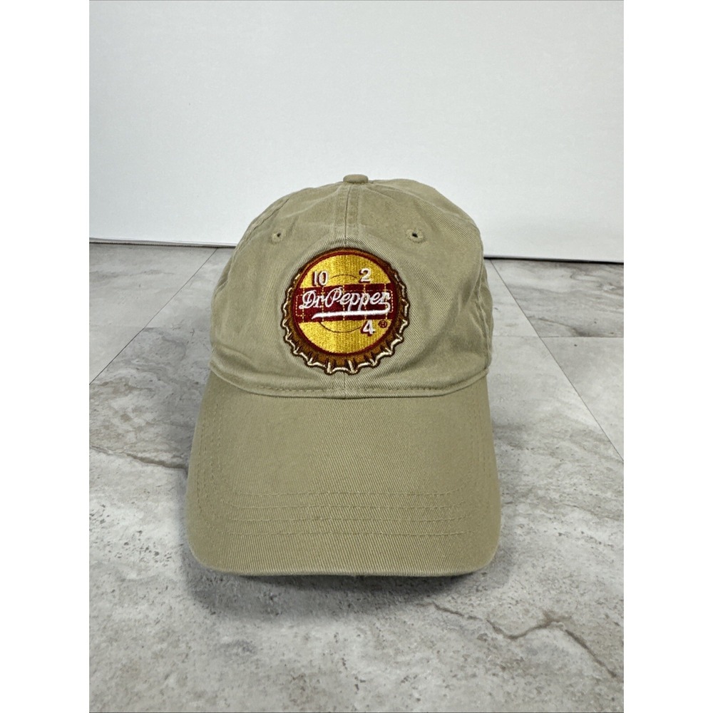 Dr Pepper Hat Cap Adult Adjustable Vintage Bottle Cap Logo Beige Khaki
